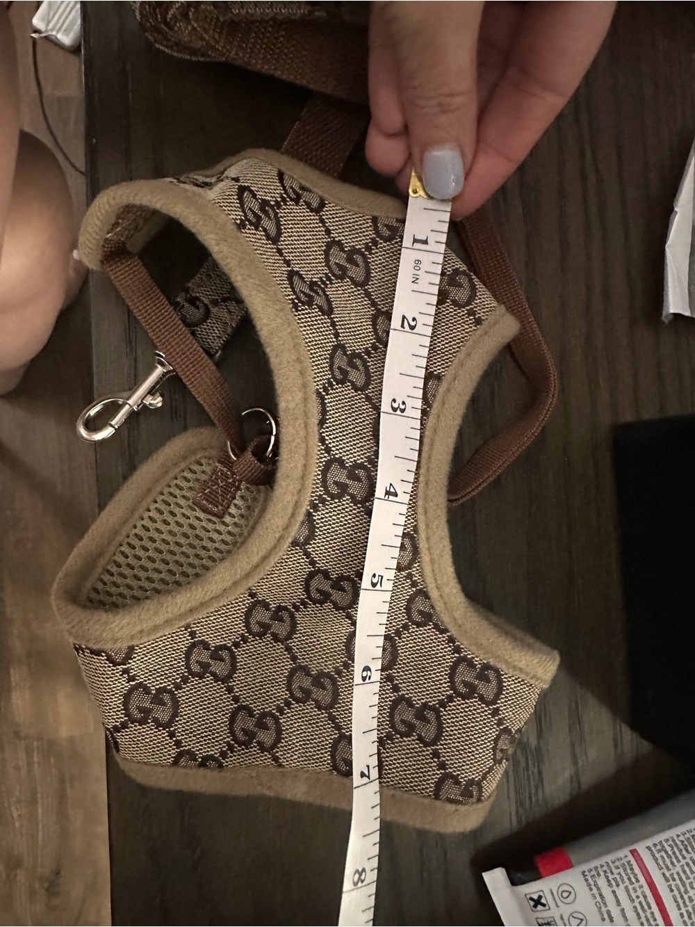 Designer-Inspired Brown Monogram Dog Harness and Leash Set - Picture 4 of 5